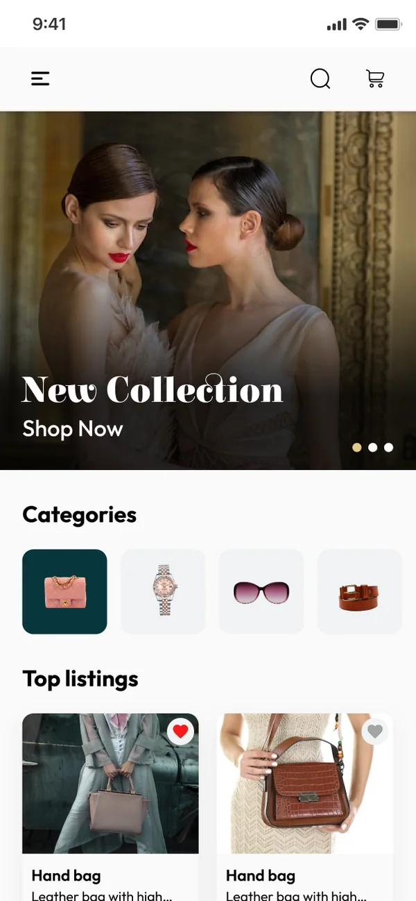 Luxury Fashion Marketplace home screen